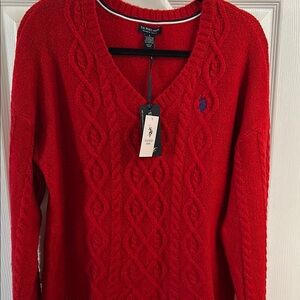 Polo by Ralph Lauren Women's Red Cable Knit Sweater